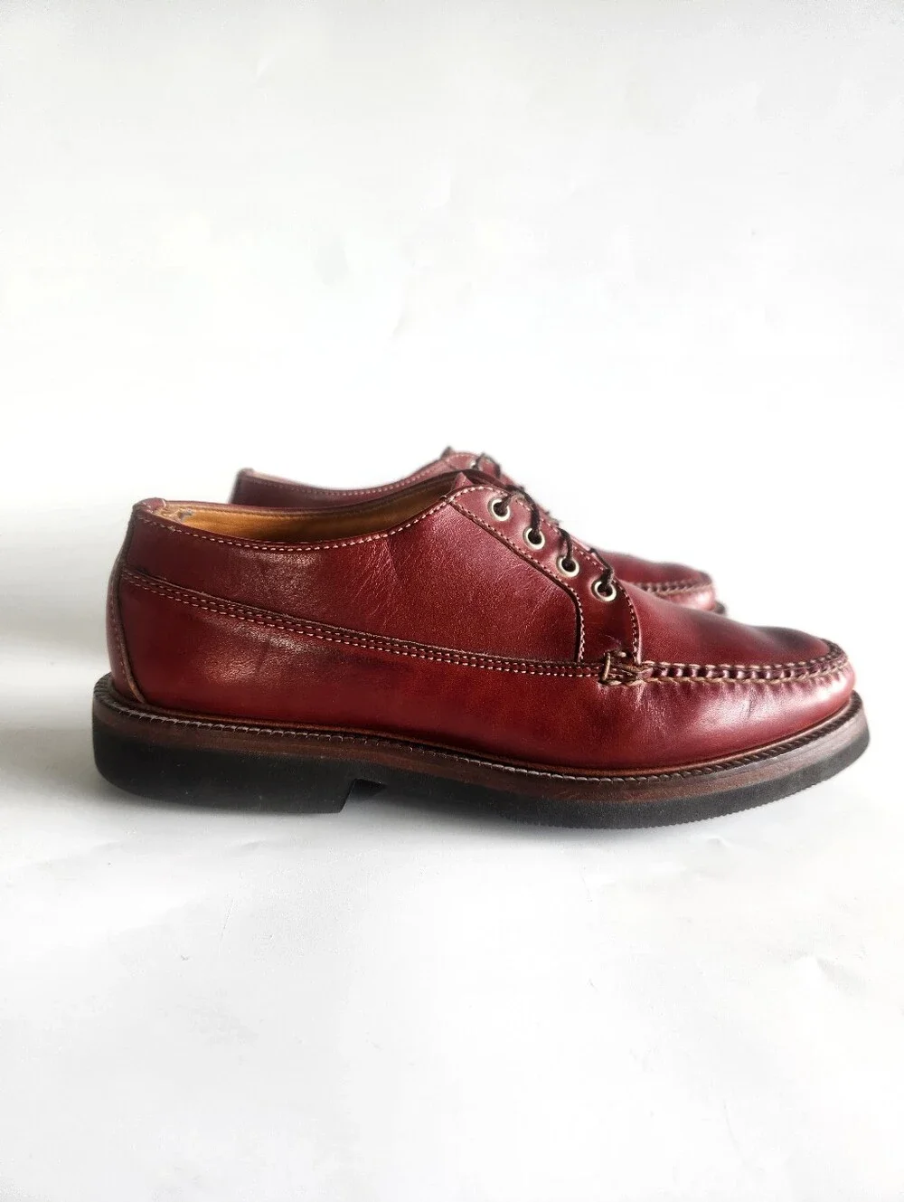 Vtg Orvis by Gokey Mens 8.5  Bison Leather Blucher Moc Handmade USA Gumlite Sole